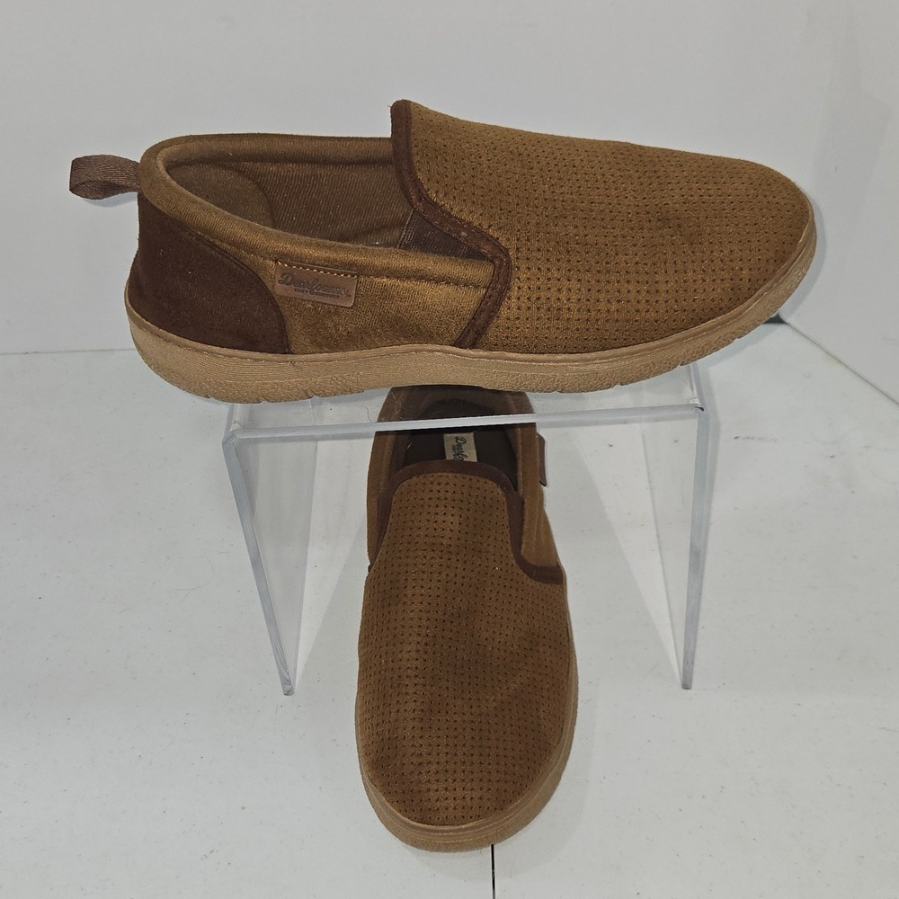 Dearfoams Mens Large 11-12 Brown Perforated Microsuede Slip On Slippers AC913